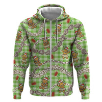 Green Palaka Hawaii Mele Kalikimaka Zip Hoodie Ohia Lehua Shell Leis Funny Gingerbread Santa - Polynesian Pride