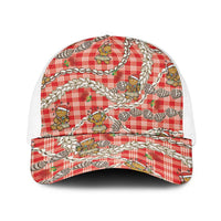 Red Palaka Hawaii Mele Kalikimaka Baseball Net Cap Ohia Lehua Shell Leis Funny Gingerbread Santa - Polynesian Pride