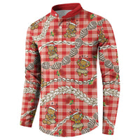 Red Palaka Hawaii Mele Kalikimaka Button Sweatshirt Ohia Lehua Shell Leis Funny Gingerbread Santa - Polynesian Pride