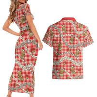 Red Palaka Hawaii Mele Kalikimaka Couples Matching Short Sleeve Bodycon Dress and Hawaiian Shirt Ohia Lehua Shell Leis Funny Gingerbread Santa LT14 - Polynesian Pride
