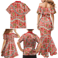 Red Palaka Hawaii Mele Kalikimaka Family Matching Mermaid Dress and Hawaiian Shirt Ohia Lehua Shell Leis Funny Gingerbread Santa LT14 - Polynesian Pride
