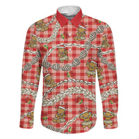 Red Palaka Hawaii Mele Kalikimaka Family Matching Mermaid Dress and Hawaiian Shirt Ohia Lehua Shell Leis Funny Gingerbread Santa LT14 Dad's Shirt - Long Sleeve Red - Polynesian Pride