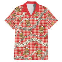 Red Palaka Hawaii Mele Kalikimaka Family Matching Off The Shoulder Long Sleeve Dress and Hawaiian Shirt Ohia Lehua Shell Leis Funny Gingerbread Santa LT14 Dad's Shirt - Short Sleeve Red - Polynesian Pride