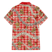 Red Palaka Hawaii Mele Kalikimaka Family Matching Off Shoulder Maxi Dress and Hawaiian Shirt Ohia Lehua Shell Leis Funny Gingerbread Santa LT14 - Polynesian Pride