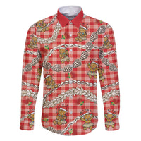 Red Palaka Hawaii Mele Kalikimaka Family Matching Off Shoulder Short Dress and Hawaiian Shirt Ohia Lehua Shell Leis Funny Gingerbread Santa LT14 Dad's Shirt - Long Sleeve Red - Polynesian Pride