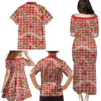 Red Palaka Hawaii Mele Kalikimaka Family Matching Puletasi and Hawaiian Shirt Ohia Lehua Shell Leis Funny Gingerbread Santa LT14 - Polynesian Pride