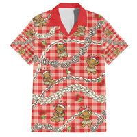 Red Palaka Hawaii Mele Kalikimaka Family Matching Puletasi and Hawaiian Shirt Ohia Lehua Shell Leis Funny Gingerbread Santa LT14 Dad's Shirt - Short Sleeve Red - Polynesian Pride