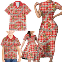 Red Palaka Hawaii Mele Kalikimaka Family Matching Short Sleeve Bodycon Dress and Hawaiian Shirt Ohia Lehua Shell Leis Funny Gingerbread Santa - Polynesian Pride