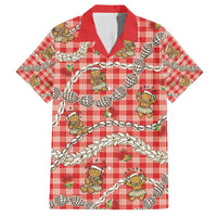 Red Palaka Hawaii Mele Kalikimaka Family Matching Short Sleeve Bodycon Dress and Hawaiian Shirt Ohia Lehua Shell Leis Funny Gingerbread Santa LT14 Dad's Shirt - Short Sleeve Red - Polynesian Pride