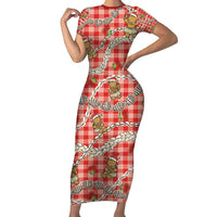 Red Palaka Hawaii Mele Kalikimaka Family Matching Short Sleeve Bodycon Dress and Hawaiian Shirt Ohia Lehua Shell Leis Funny Gingerbread Santa LT14 Red - Polynesian Pride