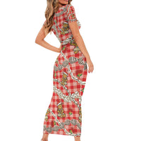Red Palaka Hawaii Mele Kalikimaka Family Matching Short Sleeve Bodycon Dress and Hawaiian Shirt Ohia Lehua Shell Leis Funny Gingerbread Santa LT14 - Polynesian Pride