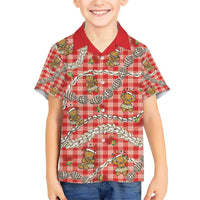 Red Palaka Hawaii Mele Kalikimaka Family Matching Short Sleeve Bodycon Dress and Hawaiian Shirt Ohia Lehua Shell Leis Funny Gingerbread Santa LT14 - Polynesian Pride