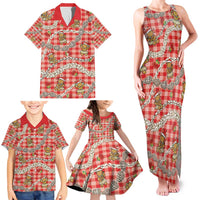 Red Palaka Hawaii Mele Kalikimaka Family Matching Tank Maxi Dress and Hawaiian Shirt Ohia Lehua Shell Leis Funny Gingerbread Santa LT14 - Polynesian Pride