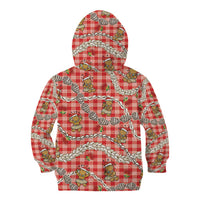 Red Palaka Hawaii Mele Kalikimaka Kid Hoodie Ohia Lehua Shell Leis Funny Gingerbread Santa - Polynesian Pride