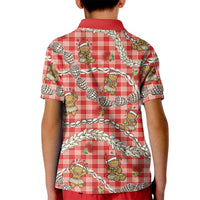 Red Palaka Hawaii Mele Kalikimaka Kid Polo Shirt Ohia Lehua Shell Leis Funny Gingerbread Santa - Polynesian Pride