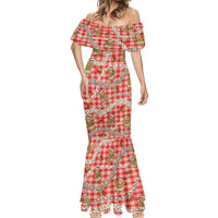 Red Palaka Hawaii Mele Kalikimaka Mermaid Dress Ohia Lehua Shell Leis Funny Gingerbread Santa - Polynesian Pride