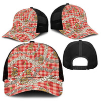 Red Palaka Hawaii Mele Kalikimaka Mesh Trucker Cap Ohia Lehua Shell Leis Funny Gingerbread Santa - Polynesian Pride