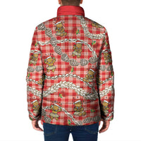 Red Palaka Hawaii Mele Kalikimaka Padded Jacket Ohia Lehua Shell Leis Funny Gingerbread Santa - Polynesian Pride