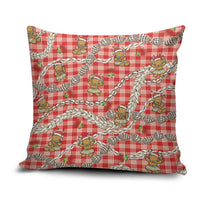 Red Palaka Hawaii Mele Kalikimaka Pillow Cover Ohia Lehua Shell Leis Funny Gingerbread Santa - Polynesian Pride