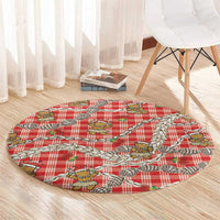 Red Palaka Hawaii Mele Kalikimaka Round Carpet Ohia Lehua Shell Leis Funny Gingerbread Santa - Polynesian Pride