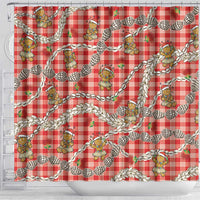 Red Palaka Hawaii Mele Kalikimaka Shower Curtain Ohia Lehua Shell Leis Funny Gingerbread Santa - Polynesian Pride