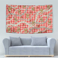 Red Palaka Hawaii Mele Kalikimaka Tapestry Ohia Lehua Shell Leis Funny Gingerbread Santa - Polynesian Pride