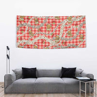 Red Palaka Hawaii Mele Kalikimaka Tapestry Ohia Lehua Shell Leis Funny Gingerbread Santa - Polynesian Pride