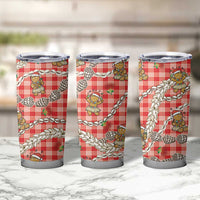 Red Palaka Hawaii Mele Kalikimaka Tumbler Cup Ohia Lehua Shell Leis Funny Gingerbread Santa - Polynesian Pride