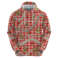 Red Palaka Hawaii Mele Kalikimaka Zip Hoodie Ohia Lehua Shell Leis Funny Gingerbread Santa - Polynesian Pride