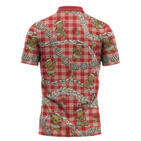 Red Palaka Hawaii Mele Kalikimaka Zipper Polo Shirt Ohia Lehua Shell Leis Funny Gingerbread Santa - Polynesian Pride