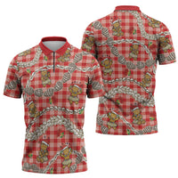 Red Palaka Hawaii Mele Kalikimaka Zipper Polo Shirt Ohia Lehua Shell Leis Funny Gingerbread Santa - Polynesian Pride