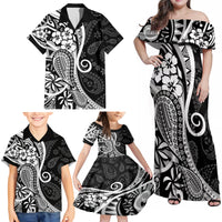 Black Polynesia Paisley Family Matching Off Shoulder Maxi Dress and Hawaiian Shirt Polynesian With Tropical Flowers LT14 - Polynesian Pride