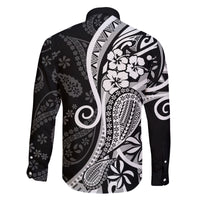 Black Polynesia Paisley Family Matching Off Shoulder Short Dress and Hawaiian Shirt Polynesian With Tropical Flowers LT14 - Polynesian Pride