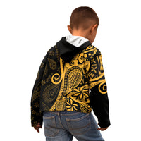Gold Polynesia Paisley Kid Hoodie Polynesian With Tropical Flowers LT14 - Polynesian Pride