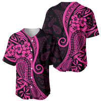 Pink Polynesia Paisley Baseball Jersey Polynesian With Tropical Flowers LT14 - Polynesian Pride