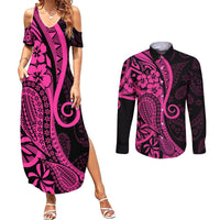 Pink Polynesia Paisley Couples Matching Summer Maxi Dress and Long Sleeve Button Shirt Polynesian With Tropical Flowers LT14 Pink - Polynesian Pride