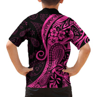 Pink Polynesia Paisley Family Matching Off Shoulder Short Dress and Hawaiian Shirt Polynesian With Tropical Flowers LT14 - Polynesian Pride