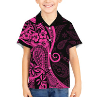 Pink Polynesia Paisley Family Matching Short Sleeve Bodycon Dress and Hawaiian Shirt Polynesian With Tropical Flowers LT14 Son's Shirt Pink - Polynesian Pride