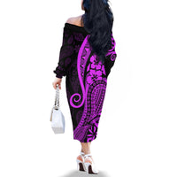 Polynesia Paisley Family Matching Off Shoulder Long Sleeve Dress and Hawaiian Shirt Polynesian With Tropical Flowers - Purple LT14 - Polynesian Pride