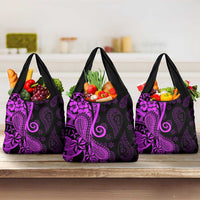 Polynesia Paisley Grocery Bag Polynesian With Tropical Flowers - Purple