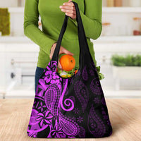 Polynesia Paisley Grocery Bag Polynesian With Tropical Flowers - Purple
