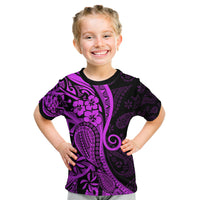 Polynesia Paisley Kid T Shirt Polynesian With Tropical Flowers - Purple LT14 Purple - Polynesian Pride
