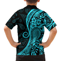 Polynesia Paisley Family Matching Short Sleeve Bodycon Dress and Hawaiian Shirt Polynesian With Tropical Flowers - Turquoise LT14 - Polynesian Pride