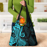 Polynesia Paisley Grocery Bag Polynesian With Tropical Flowers - Turquoise