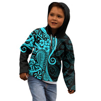 Polynesia Paisley Kid Hoodie Polynesian With Tropical Flowers - Turquoise LT14 - Polynesian Pride