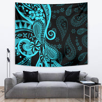 Polynesia Paisley Tapestry Polynesian With Tropical Flowers - Turquoise LT14 - Polynesian Pride