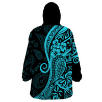 Polynesia Paisley Wearable Blanket Hoodie Polynesian With Tropical Flowers - Turquoise LT14 - Polynesian Pride