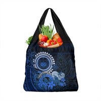 Talofa Samoa Grocery Bag Samoan Kava Bowl Siapo Pattern - Blue