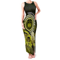 Lime Green Talofa Samoa Family Matching Tank Maxi Dress and Hawaiian Shirt Samoan Kava Bowl Siapo Pattern LT14 Mom's Dress Lime Green - Polynesian Pride