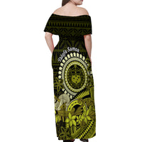Lime Green Talofa Samoa Off Shoulder Maxi Dress Samoan Kava Bowl Siapo Pattern LT14 - Polynesian Pride